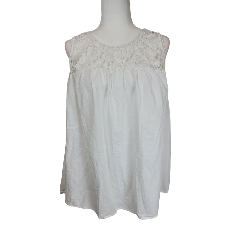 Knox Rose White Floral Cut Work Lace Yolk Sleeveless Cottagecore Peasant Top